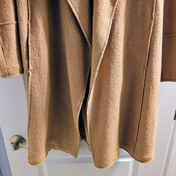 Tahari Camel Boiled Wool Open Coat | Draped Lapel Elegant Outerwear | Size M - Picture 4 of 7